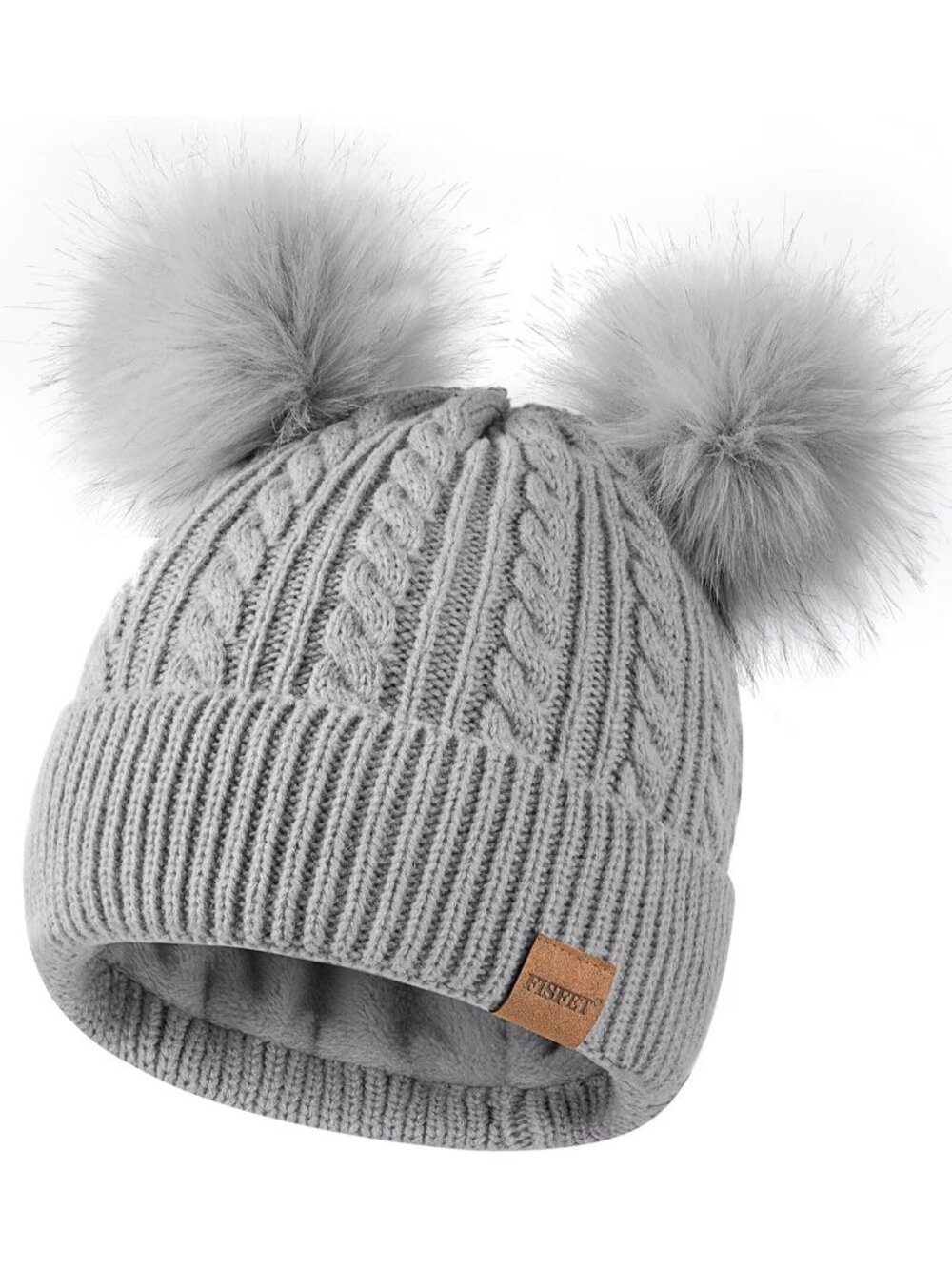Women's Grey Elastic Birthday Winter Hats Knit Fleece Cute Beanie Fashion Cap